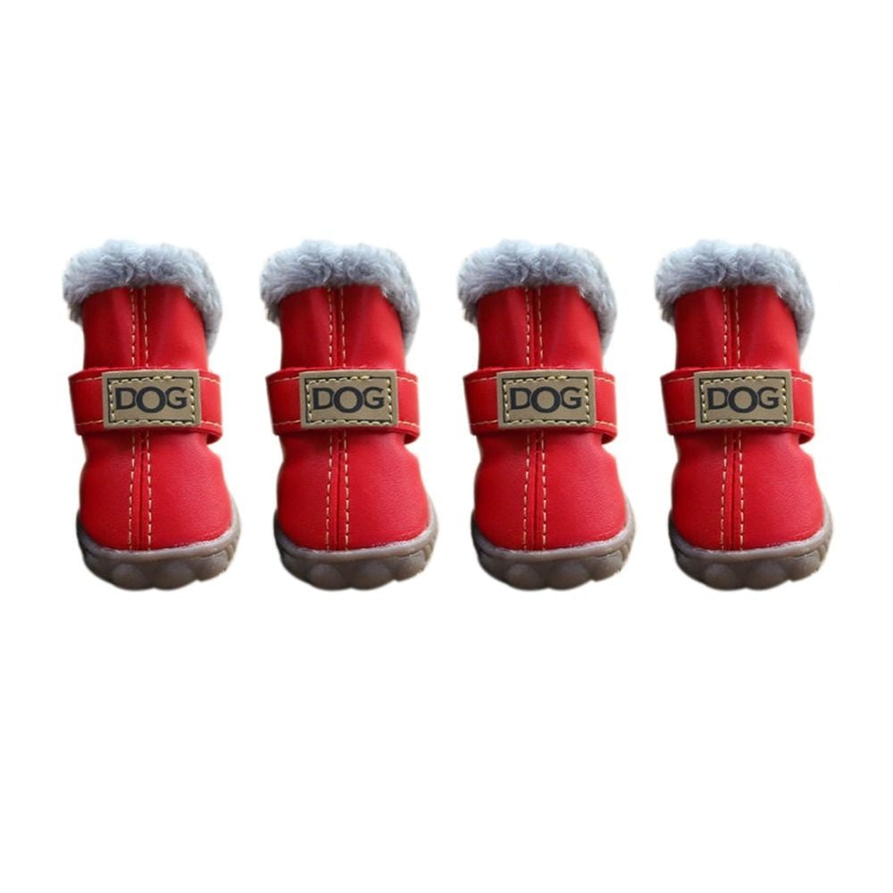 Dog Rainshoes Warm Pet Snow Boots Waterproof Soft Winter Pet Dog Shoes Plush/PU Non Slip for 4Pcs/Set Chihuahua