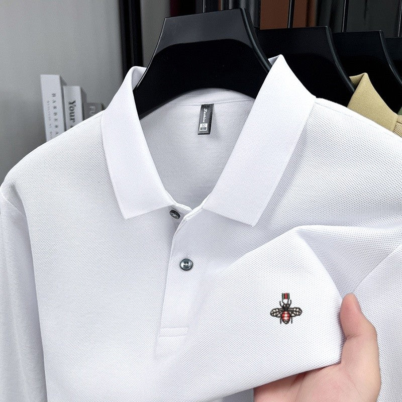100% pure cotton spring and autumn fashionable men's collar striped long sleeved polo shirt brand embossed casual T-shirt
