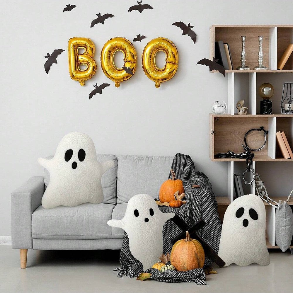 Plush Ghost Throw Pillow Halloween Decor Soft and Cuddly Ghost Shaped Cushion Ideal for Living Room Bedroom or Sofa Decoration