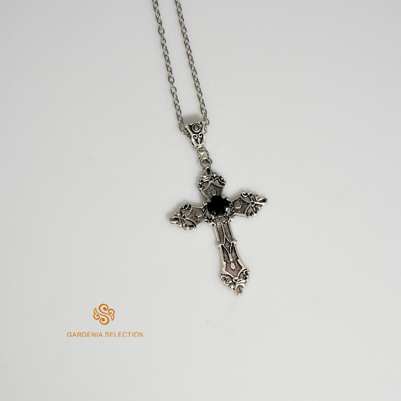 Punk Crystal Cross Pendant Necklace Gothic Clavicle Necklace Aesthetic Jewelry Men's Women's Party Gifts