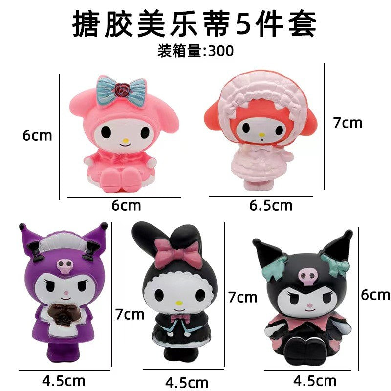 5Pcs-Set Sanrio Cinnamoroll Anime Figure Pochacco Kuromi Pom Pom Purin Hello Kitty Action Figure Toys Model Doll My Melody Gifts