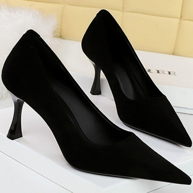 Autumn Simple Elegant 10cm 7cm High Heels Stiletto Womens Shoes Pointed Black Etiquette Professional Single Shoes Wedding Shoes