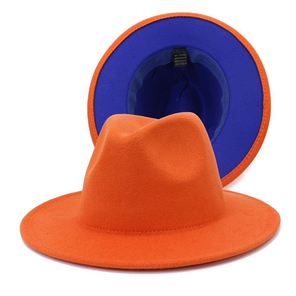 QBHAT Two-color Fedora Hat Women Men Wide Brim Felt Jazz Hat Ladies Party Top Cap Patchwork Chapeau Sombreros De Mujer 50 Colors