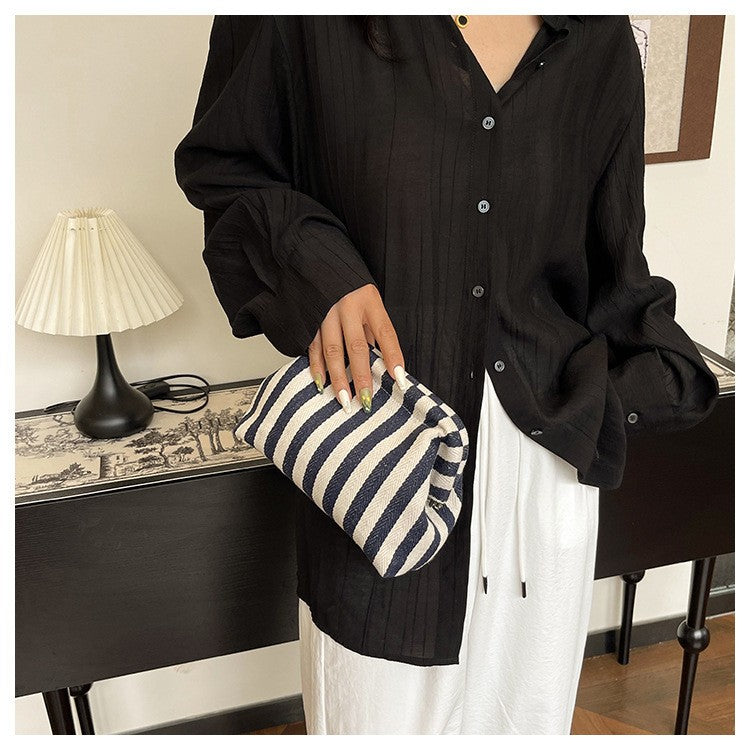 Woven Crochet Purses for Women Beach Clutch Handbags Dumpling Hobo Casual Colorblock Bag Ladies Ruched Cloud Purse