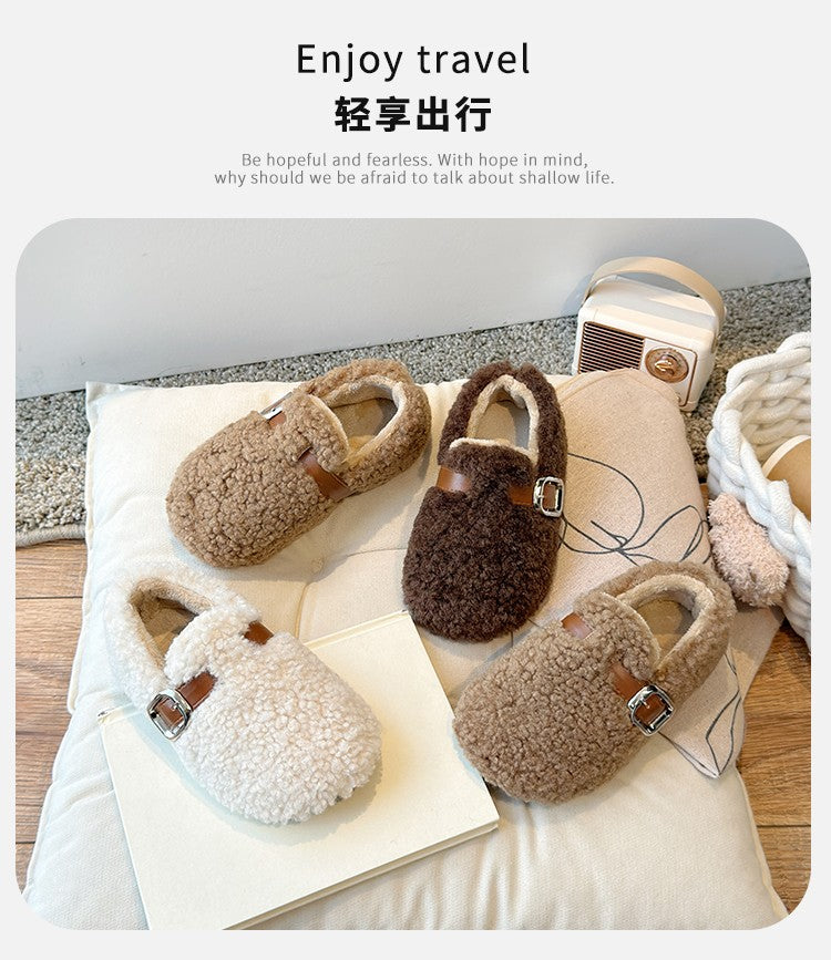 Winter Children's Shoes 2025 New Girls Fluffy Cotton Shoes Soft Bottom Non-slip Kids Fashion Simple Plush Shoes Trend Versatile