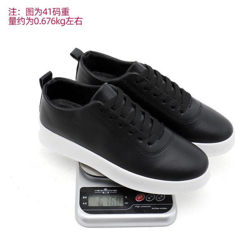 Fashion Thick Sole Black White Soft Men Leather Shoes Platform Men Casual Board Shoes Walking Sport Shoes Lightweight Work Shoes
