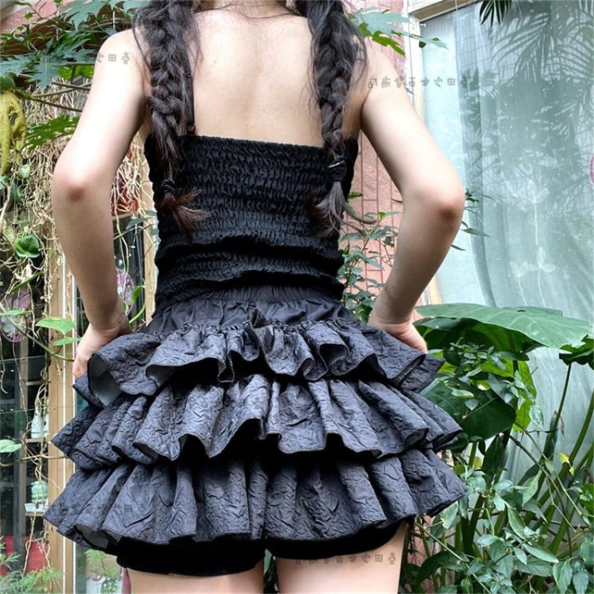 Kawaii Ball Gown Short Skirt Pleated Ruffles Layered High Waist Solid Mini Cake Skirts Lolita Girl Sweet Cute Elastic Waist Y2K