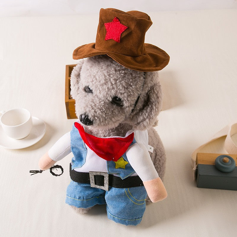 Cowboy Costume with Hat for Cat and Small Dog Pet Halloween Clothes Funny Costume for Cats & Small Dogs