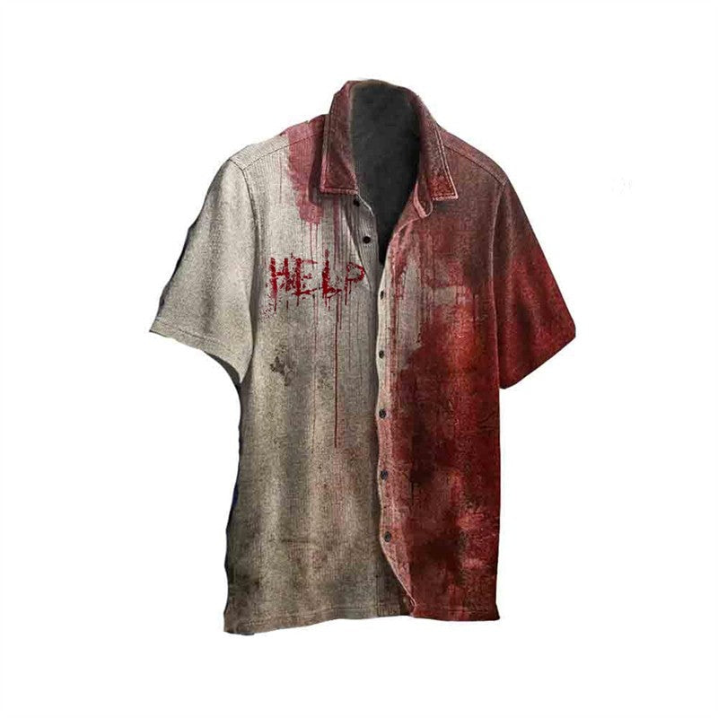 3D Printed Halloween Horror Bloody Shirt Mens Casual Fashion Hawaiian Beach Shirts Mens Designer Clothes Woman Button Lapel Tops