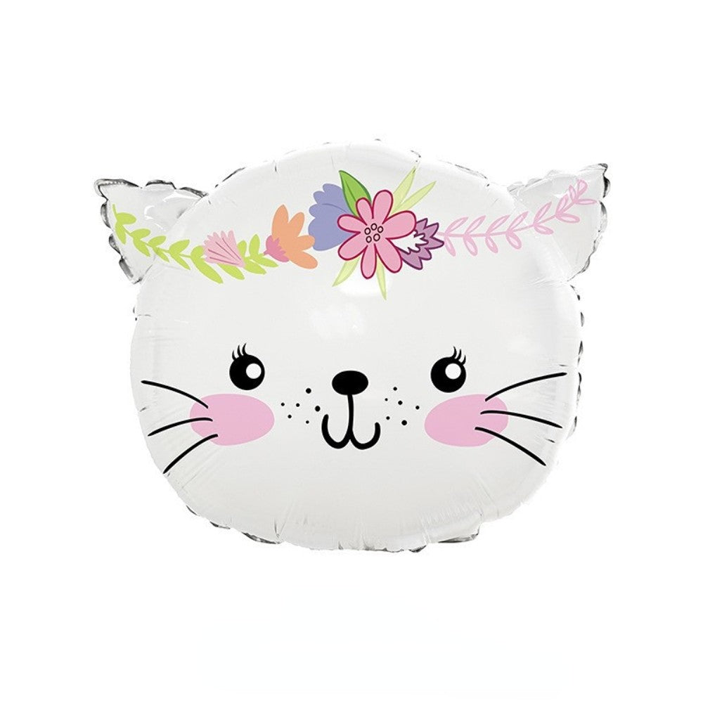 Cartoon cat aluminum foil balloon, cute crown cat pet animal themed party decoration