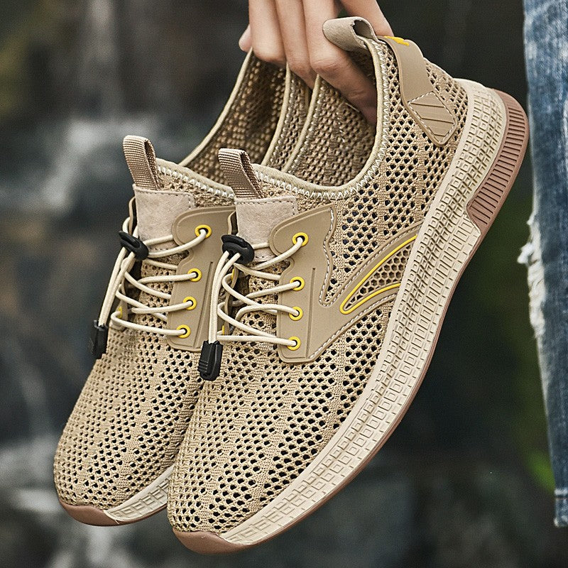 Outdoor Men Casual Shoes Genuine Leather Mens Shoes Brand Climbing Hiking Travel Shoes Breathable Man Sneakers Summer Footwear