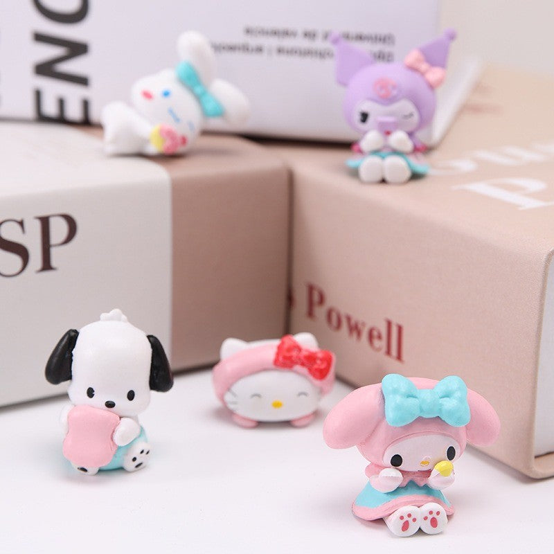 5Pcs-Set Sanrio Cinnamoroll Anime Figure Pochacco Kuromi Pom Pom Purin Hello Kitty Action Figure Toys Model Doll My Melody Gifts