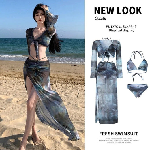 2024 New Women's Bikini Set Long Dress Sexy Slimming Elegant Fashion Swimwear Four-Piece Set For Vacation And Spa