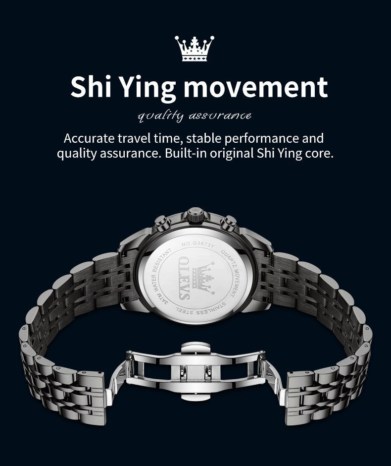 OLEVS Original Fashion Moon Phase Men's Watches Waterproof Chronograph Quartz Watch Stainless steel Calendar Brand Wristwatch