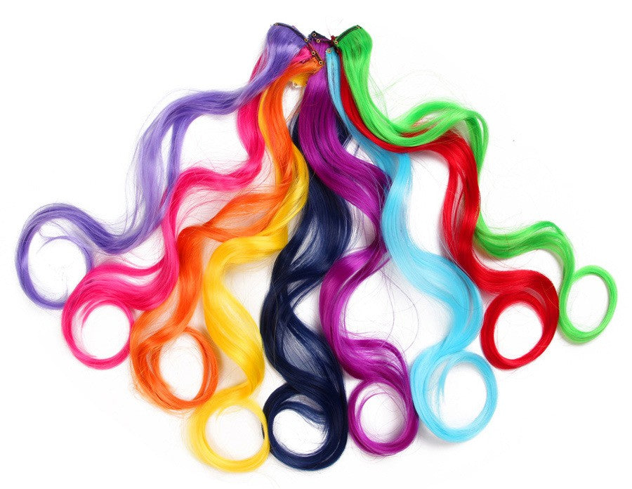 Synthetic Rainbow Wavy Hair Extensions Long Hair Extensions One Single Clip In Wigs Colorful Synthetic Fiber False Fake Hair 20";;VERDADEIRO;;"Q33,20inches