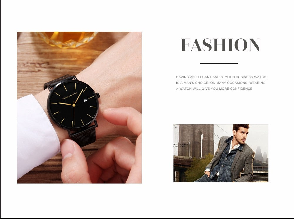 Classic Bauhaus Design Men Watch Dark Blue Japan Quartz Waterproof Stainless Steel Fashion Business Calendar Ultra Thin Watches