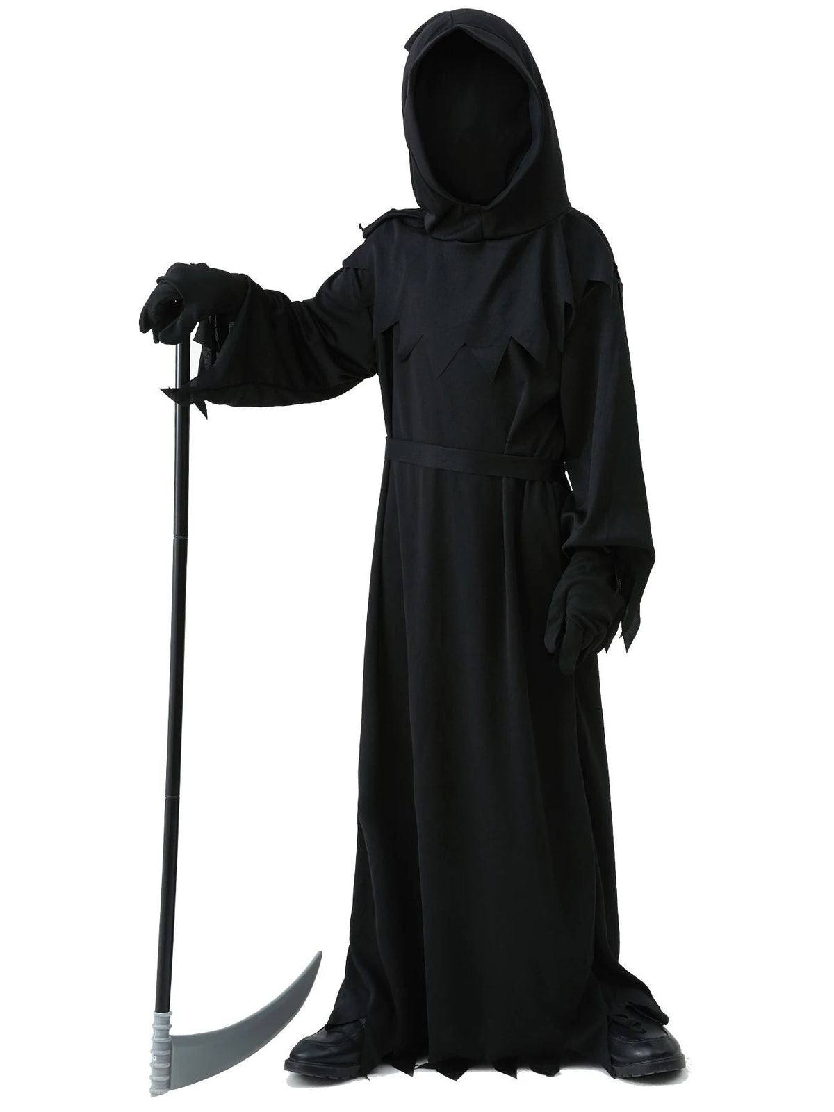 Halloween Grim Reaper Horror Costume Black Hooded Spooky Ghost Robe Dress Up Costume Adult Cosplay Mask Scythe Prop Party