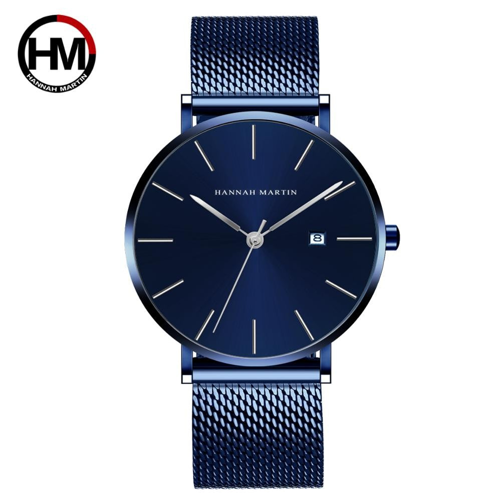 Classic Bauhaus Design Men Watch Dark Blue Japan Quartz Waterproof Stainless Steel Fashion Business Calendar Ultra Thin Watches