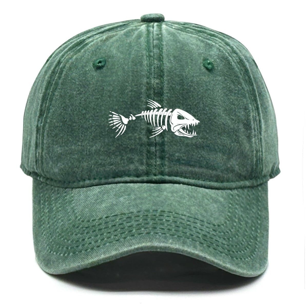 White Fish Bones Print Adjustable Retro Baseball Cap Woman's Cap Distressed Fashion Snapback Caps Ideal Choice For Women & Men