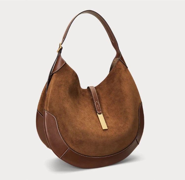 New Fashionable Women's Underarm Bag, Leather Riding Style Brown/Black Crossbody Bag Crescent Bag Travel Bag