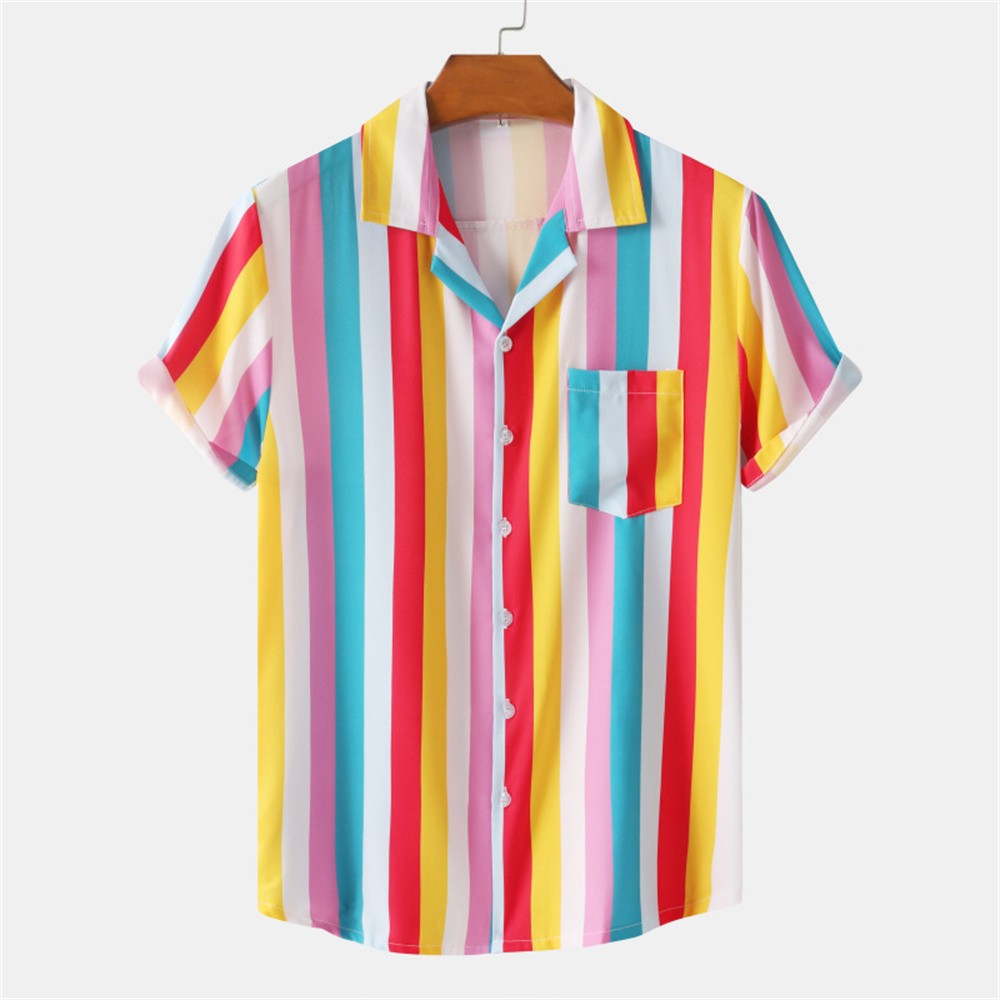 Summer Men Stripe Casual Shirts Hawaiian Beachwear Streetwear Fashion 3d Print Short Sleeve Holiday Imported Clothing Floral