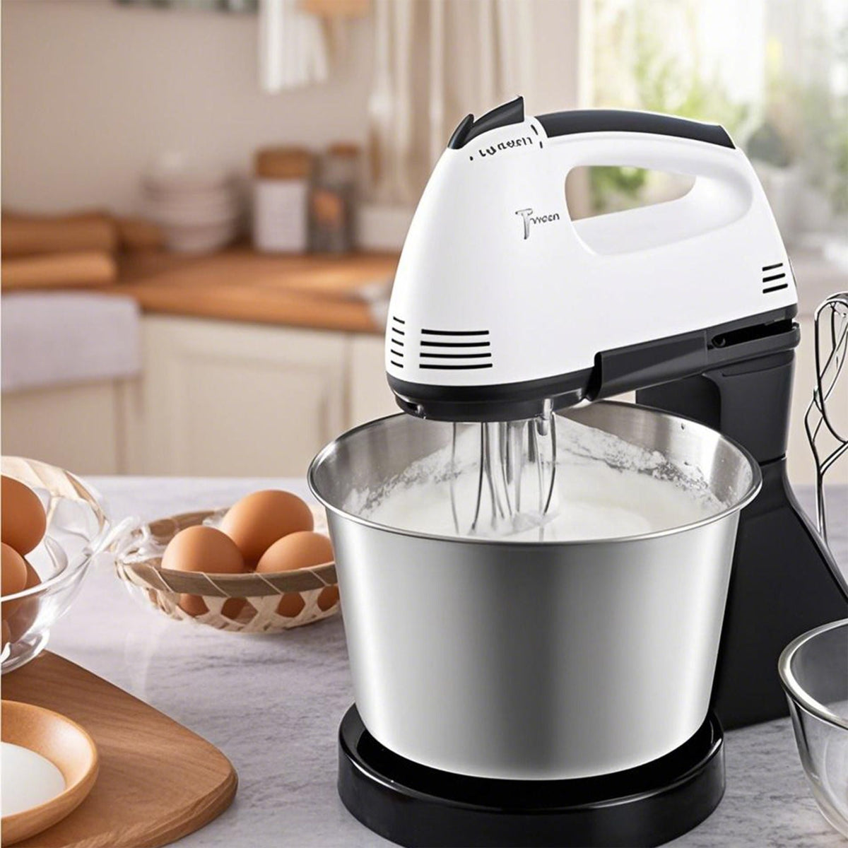 1pc-Dual-Power Kitchen Mixer - Electric & Manual Handheld Blender for Baking/Cooking (Includes Mixing Bowl)