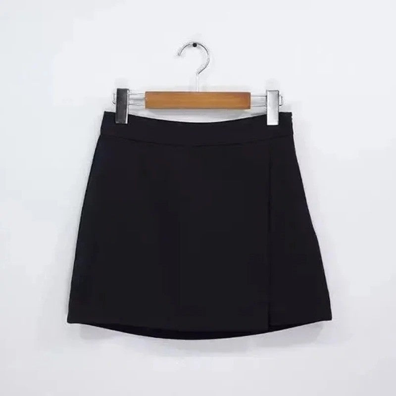 Black Mini Skirts Women Irregular Side Slits High Waist A Line Shorts Skirts Summer Korean Fashion Chic Hip Wrap Skirt Female