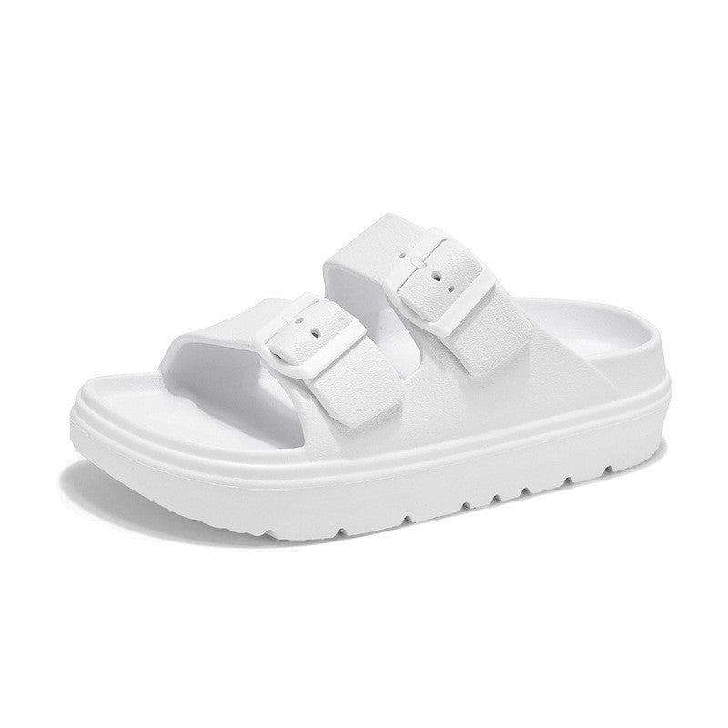 Bebealy Summer Breathable Soft-soled Beach Shoes Women Outdoor Double Buckle Embellished Sandals Non-slip Thick Sole Slippers