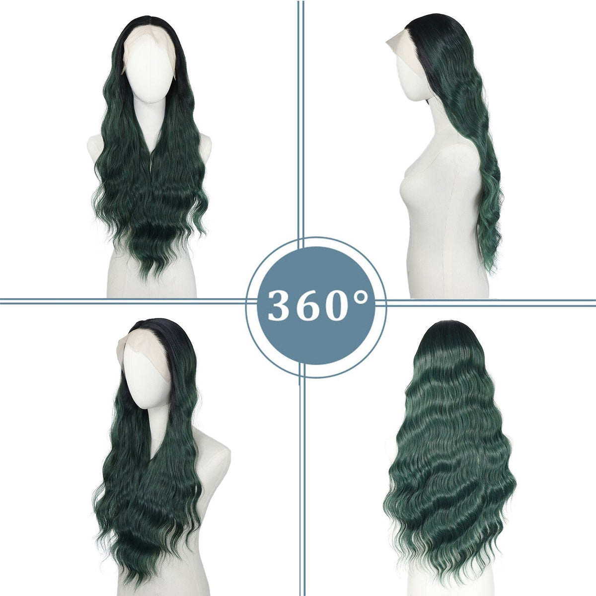 Ombre Dark Green Wavy Synthetic Wigs Dark Roots Cosplay 13x4 Lace Front Green Wig For Women Pre Plucked Natural Hairline