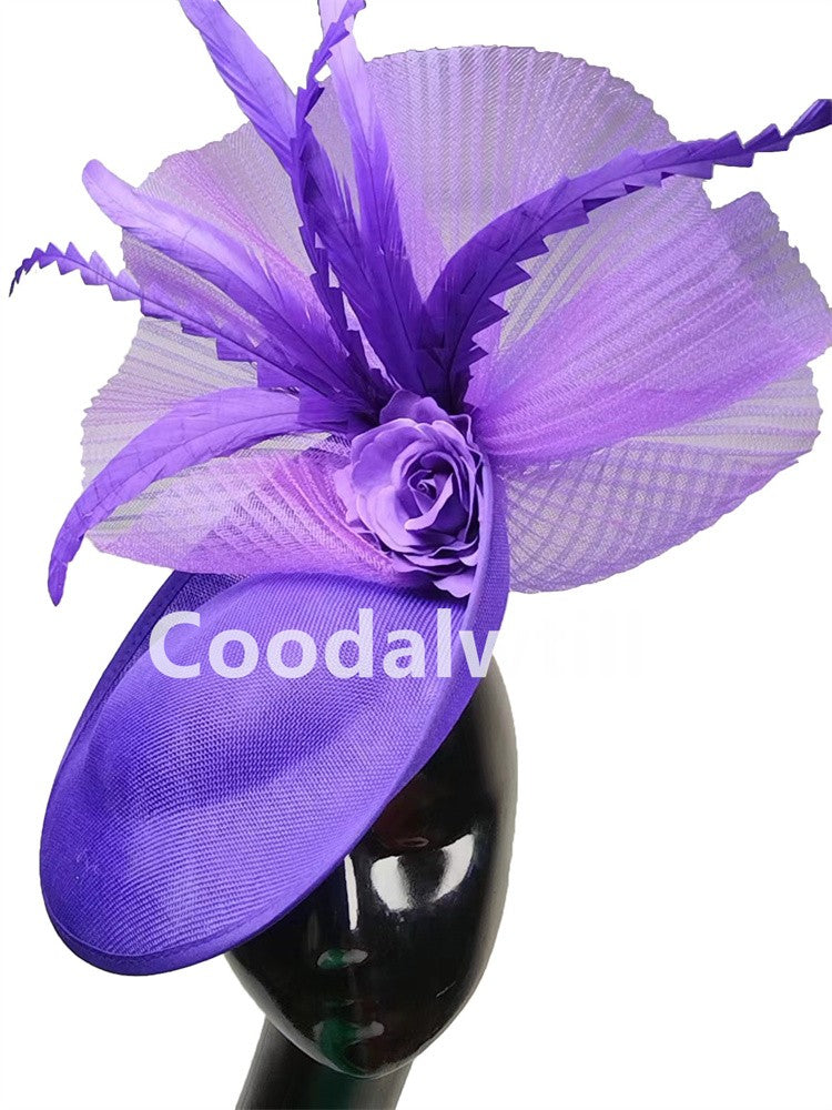 Navy Mesh Fascinator Wedding Women Hat Ladies Royal Ascot Headpiece For Festival Party Pillbox Cap Flower Headwear Church Event