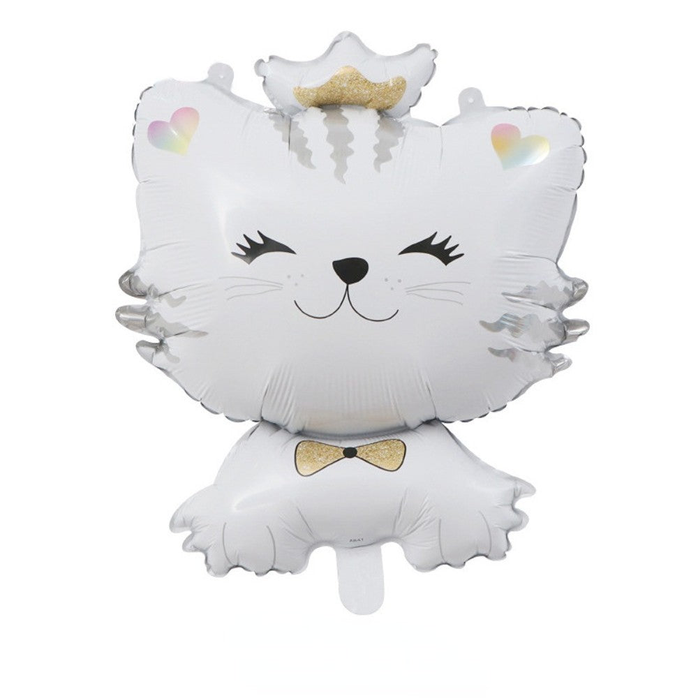 Cartoon cat aluminum foil balloon, cute crown cat pet animal themed party decoration