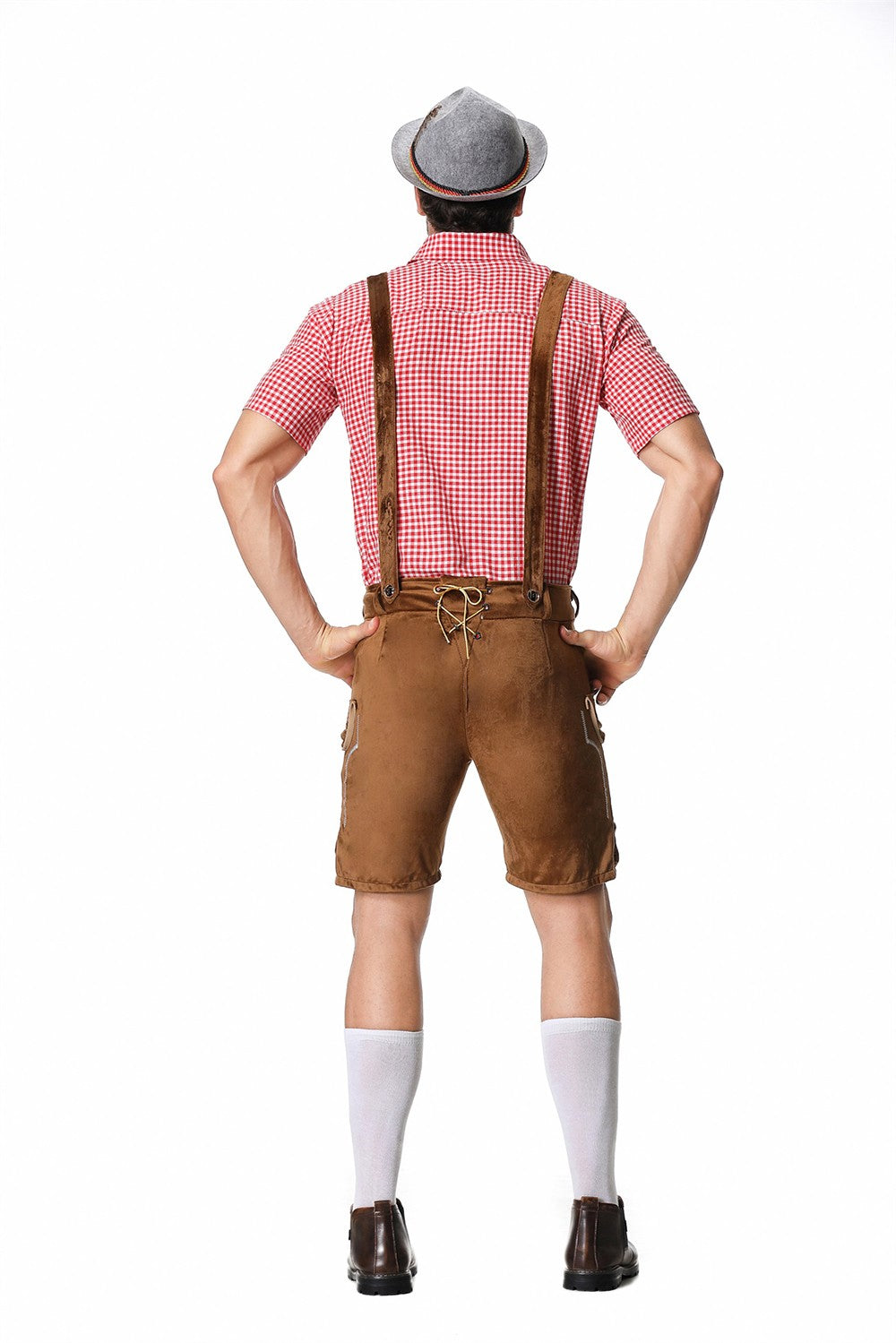 Male Oktoberfest Lederhosen Costume Bavarian Octoberfest German Beer Costume Shirt Suspender Shorts Hat Cosplay Costumes