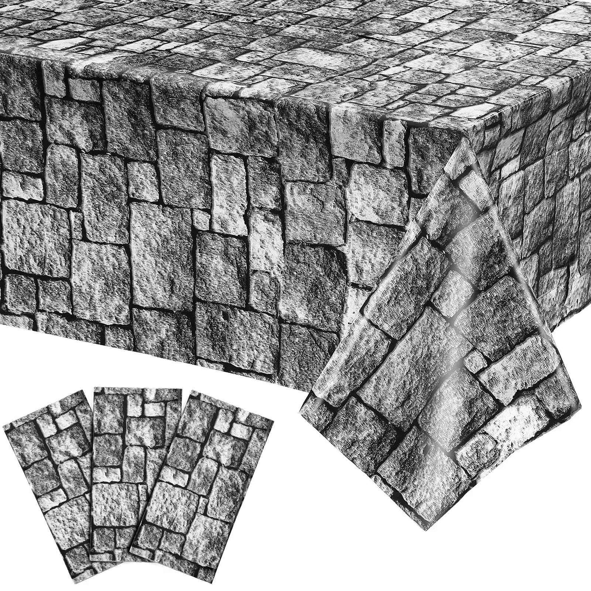 Stone Wall Tablecloths Plastic Brick Stone Tablecloth Medieval Themed Party Decor Castle Brick Wall Table Covers for Halloween