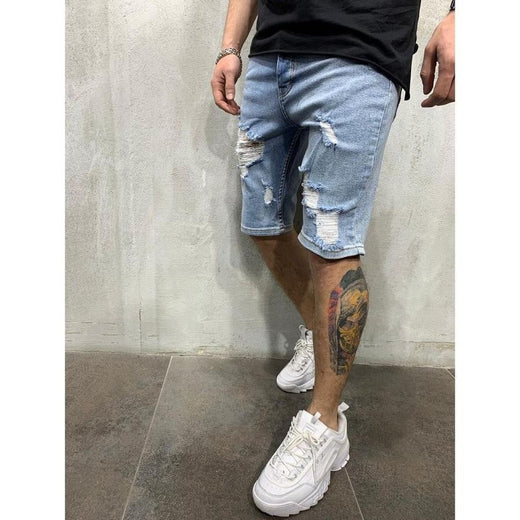 2024 Ripped tassel denim shorts New Summer Men's Personalized Washable Perforated Denim Pants Large Casual Middle Pants