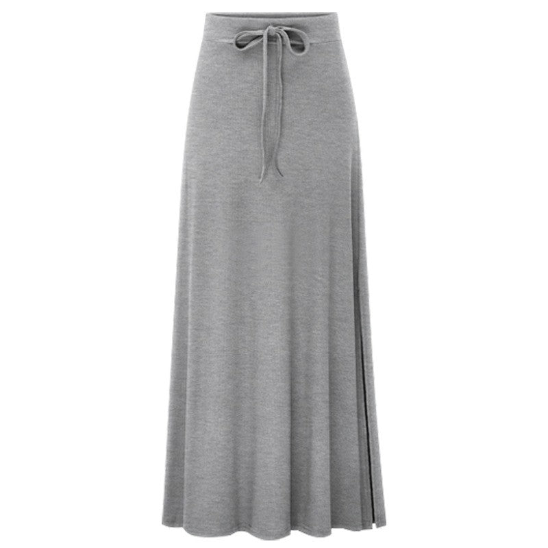 Plus size women's fashionable knitted half skirt high waist slit A-line skirt high stretch ankle length mid length skirt