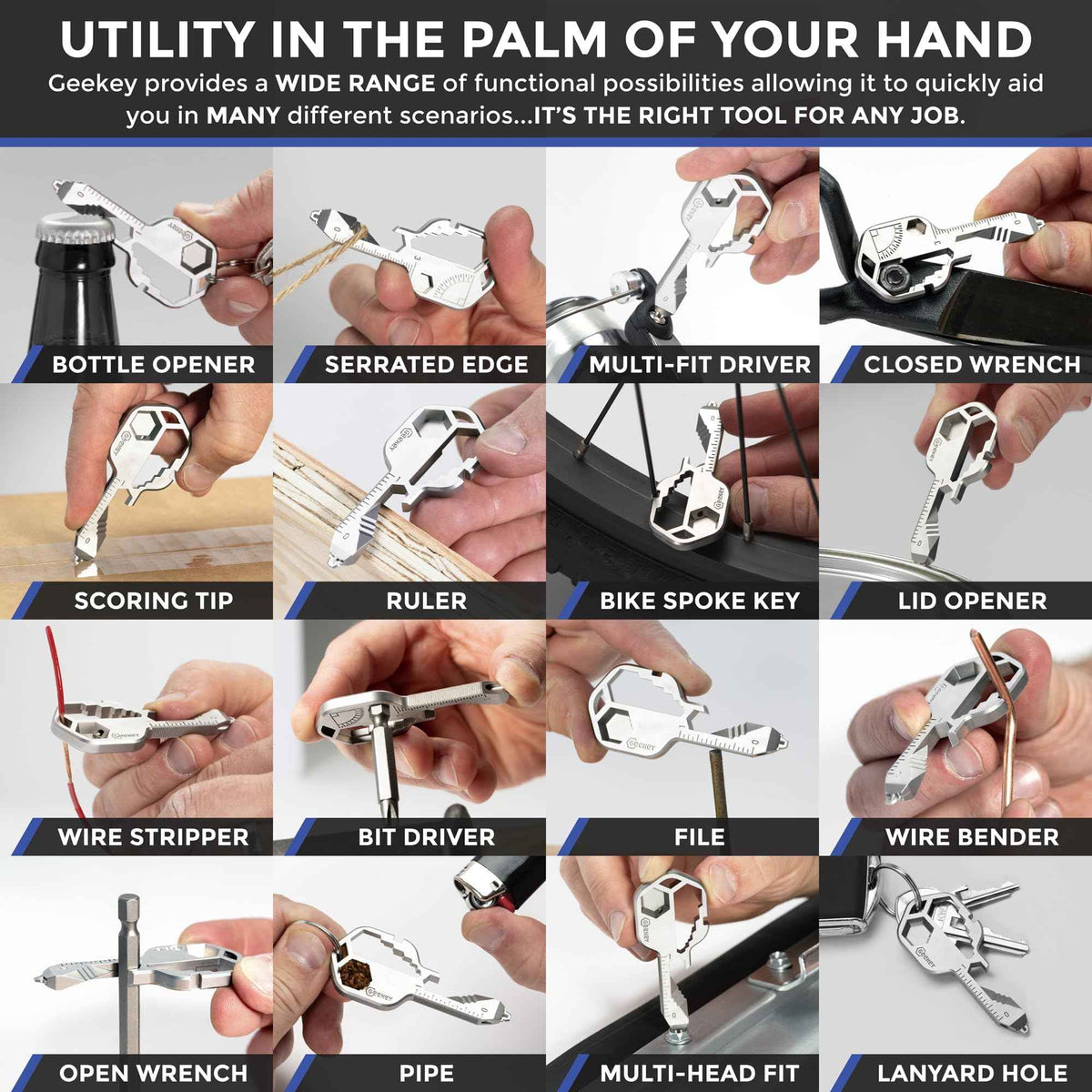 24 in 1 Key Tool Multi functional Stainless Steel Keychain Creative Small Tool Key EDC Key Tool