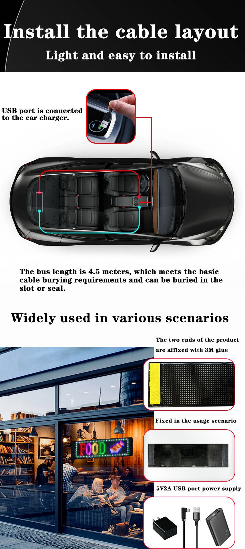 LED Sign Matrix Pixel Panel Scrolling Bright Led Eyes For Truck Signboard Flexible USB LED Car Sign Bluetooth App DIY Control