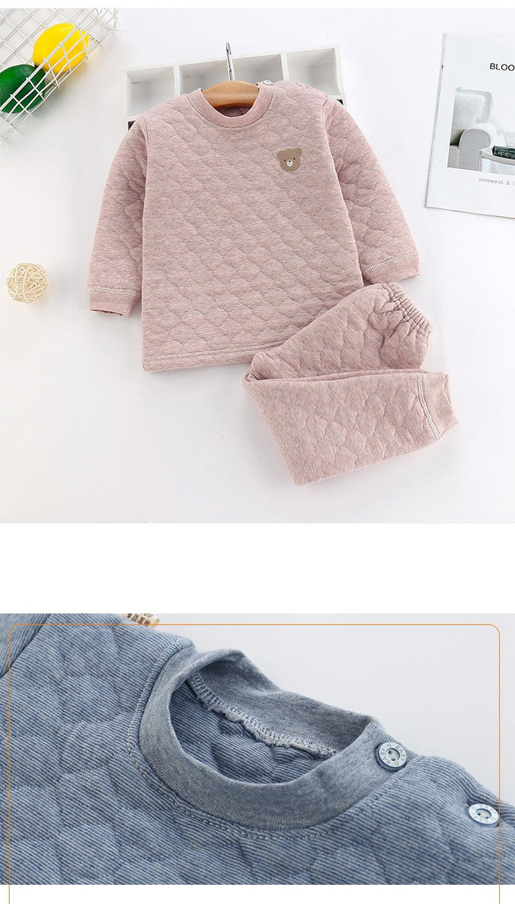 Winter Kids Pajamas For Baby Children Thermal Underwear Clothes Suit Three Layers Thick Cotton Toddler Boys Girls Sleepwear Set