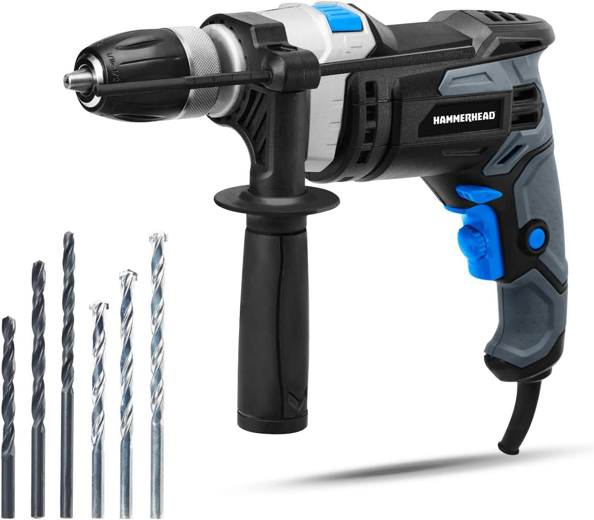 7.5-Amp 1/2 Inch Variable Speed Hammer Drill with 6 Bits for Heavy-Duty DIY Projects