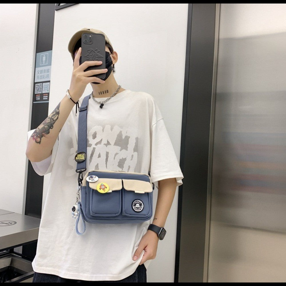 Fashion Versatile Men's Crossbody Bag Large Capacity Japanese Style Shoulder Bag Retro with Pendant Messenger Bag Unisex