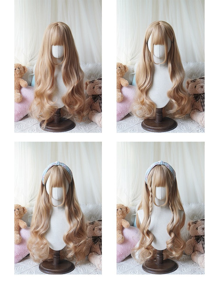 32cinch Lolita Style Long Curly Wig | Heat Resistant Synthetic Hair with Bangs for Cosplay, Halloween, Anime Theme Party Dress