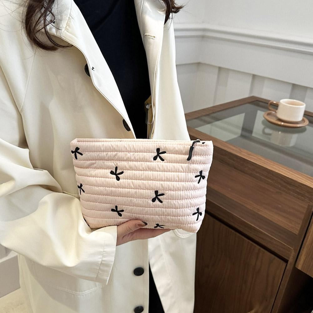 Ins Bow Embroidered Cosmetic Bag Portable Women's Bag Fashion Oxford Cloth Butterfly Print Cosmetic Bag Travel Wash Storage Bag