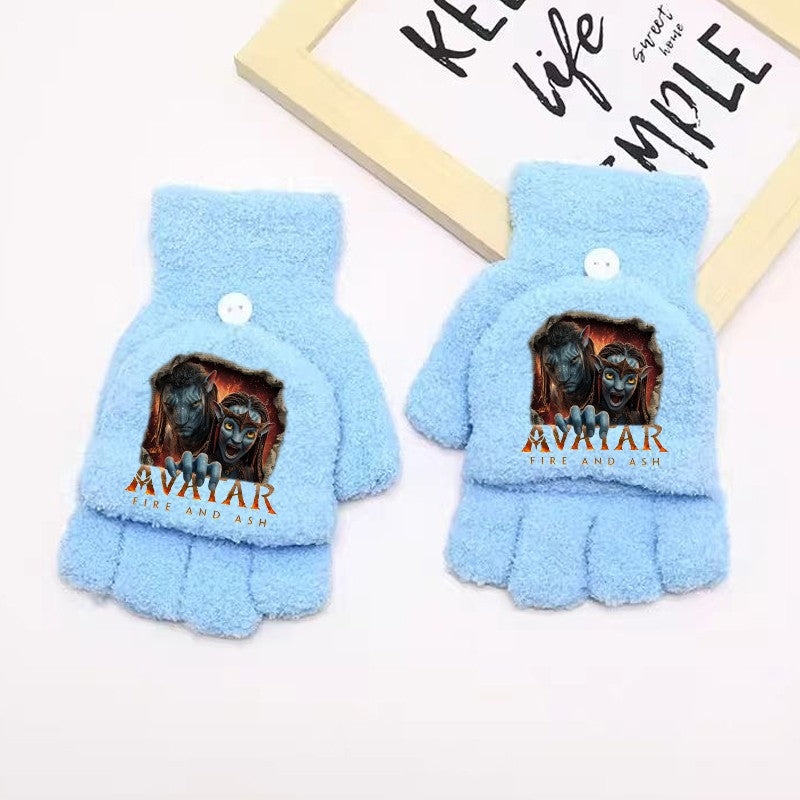 Avatar Fire and Ash Gloves Disneys Boy Winter Flip Cover Mittens Kids Outdoors Warm Cute Glove Children Clothes Accessories Gift