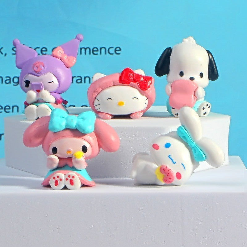 5Pcs-Set Sanrio Cinnamoroll Anime Figure Pochacco Kuromi Pom Pom Purin Hello Kitty Action Figure Toys Model Doll My Melody Gifts