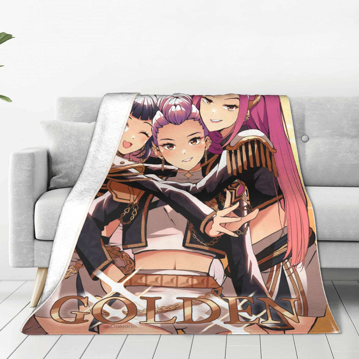 kpop Demon Hunters Huntrix Golden Blanket Warm Graphic Plush Throw Blanket For Girls Boys Living Room Flannel Bedspread Cover