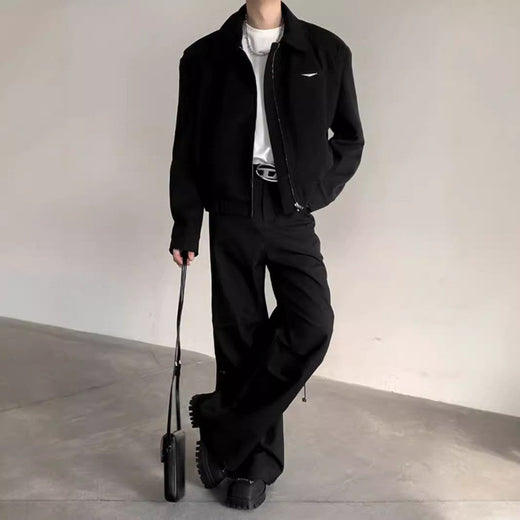 Short Jacket Men's Autumn Winter Handsome American Shoulder Pad Coat High-end Lapel Baseball Uniform