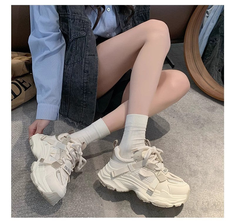 Women's Chunky Sneakers Breathable Mesh Platform Sports Shoes Woman Fashion Lace Up Thick Sole Casual Shoes Mujer