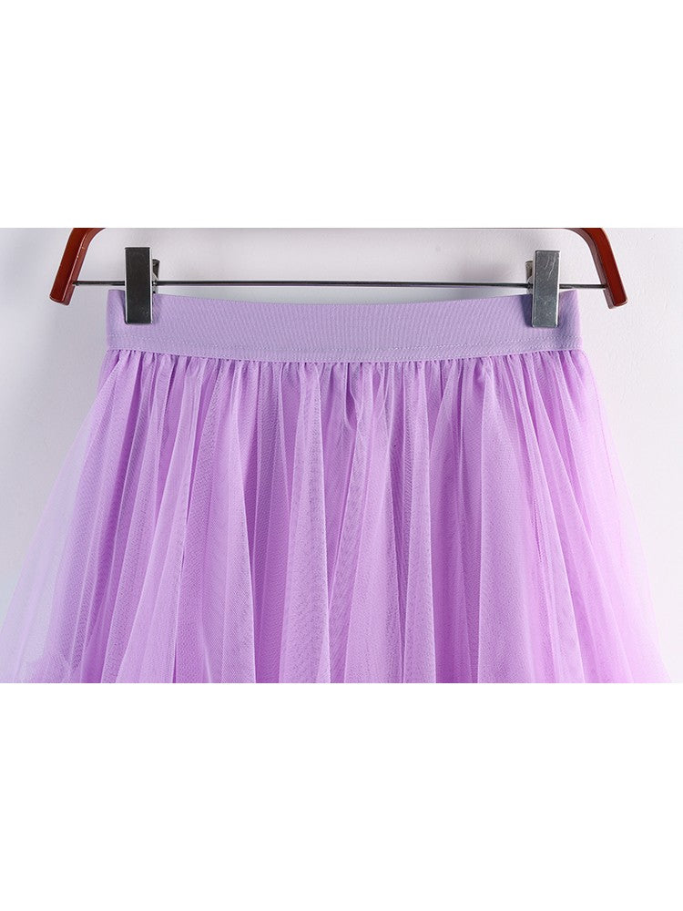 TIGENA Tutu Tulle Long Skirt for Women 2023 New Summer Korean Aesthetic Cute Irregular Mesh High Waist Maxi Skirt Female Purple