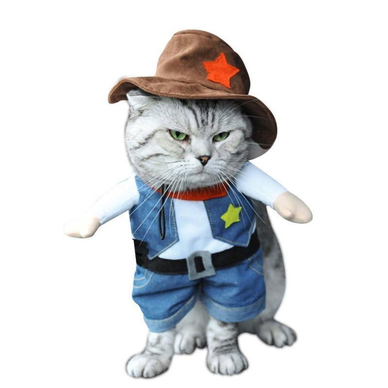 Cowboy Costume with Hat for Cat and Small Dog Pet Halloween Clothes Funny Costume for Cats & Small Dogs
