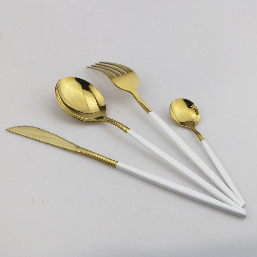 8Pcs Dinner Spoon Dinnerware Stainless Steel Silverware Gold Tableware Kitchen Flatware Black Cutlery